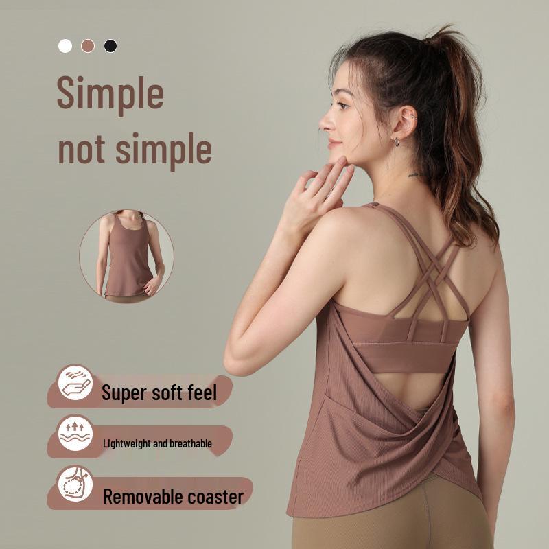 

Two-Piece Yoga Top with Chest Pads - High-Elastic, Skin-Feel Fitness Vest L