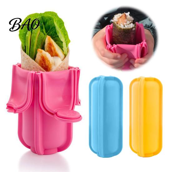 Portable Lunch Box Food-grade Silicone Taco Holder, Flip-top Buckle Design Burrito Storage Compact Food Keeper Box, Leak-proof Handling for