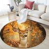 Autumn Forest Deer Round Area Rug,Carpet Rug for Living Room Bedroom Sofa Playroom Decor,Non-slip Floor Mat