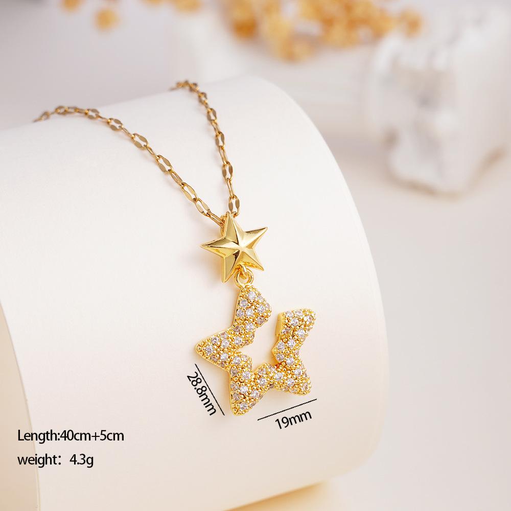 Luxury Fashion Bling Zircon Star Heart Pendant Necklace for Women Men Cool Stainless Steel Chain Jewelry Accessories Gifts