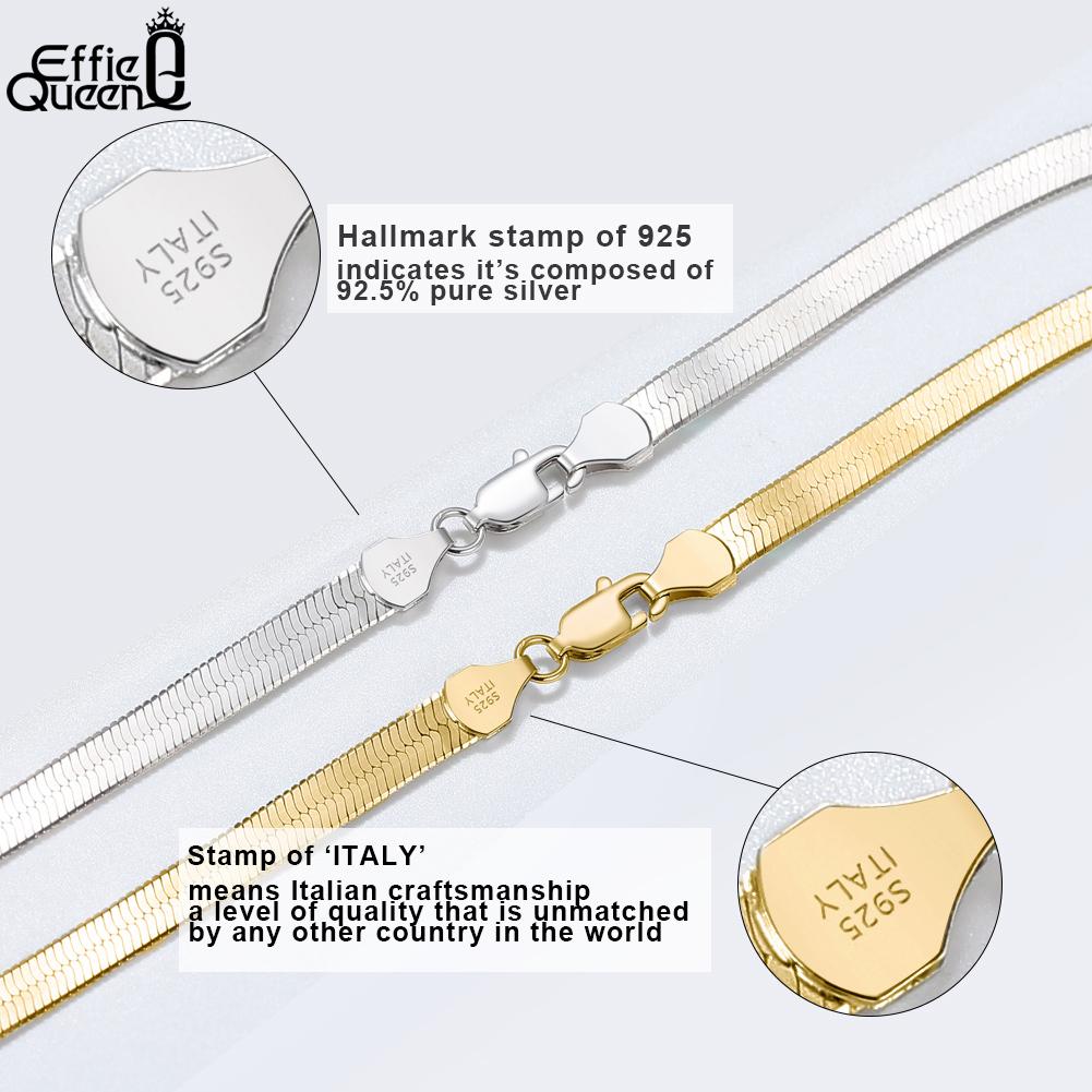 EFFIE QUEEN Real 925 Sterling Silver Diamond Cut Twist Rope Figaro Cuban Snake Bead Box Link Chain Necklace DIY Fine Jewelry SC