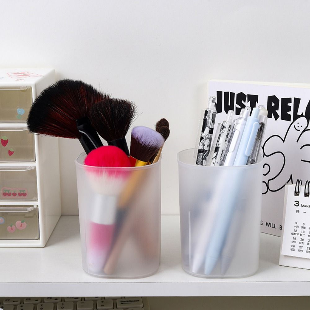 1Pcs Plastic Pen Holder Frosted Makeup Storage Box Cute Pencil Holder