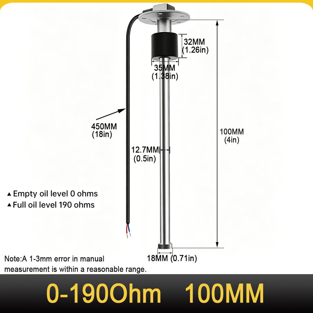 100mm ~ 500mm Fuel Level Sensor For Car Boat Motorcycle 0~190Ohm Fuel Level Gauge Fuel Sending Unit Fuel Sensor In The Tank 100mm Sensor