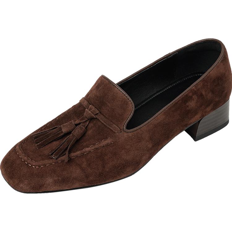 Fashion New Spring Sheep Suede Woman Shoes Square Toe Women Pumps Shoes for Women Low Heel Loafers Fashion Tassel Chunky Casual Shoes