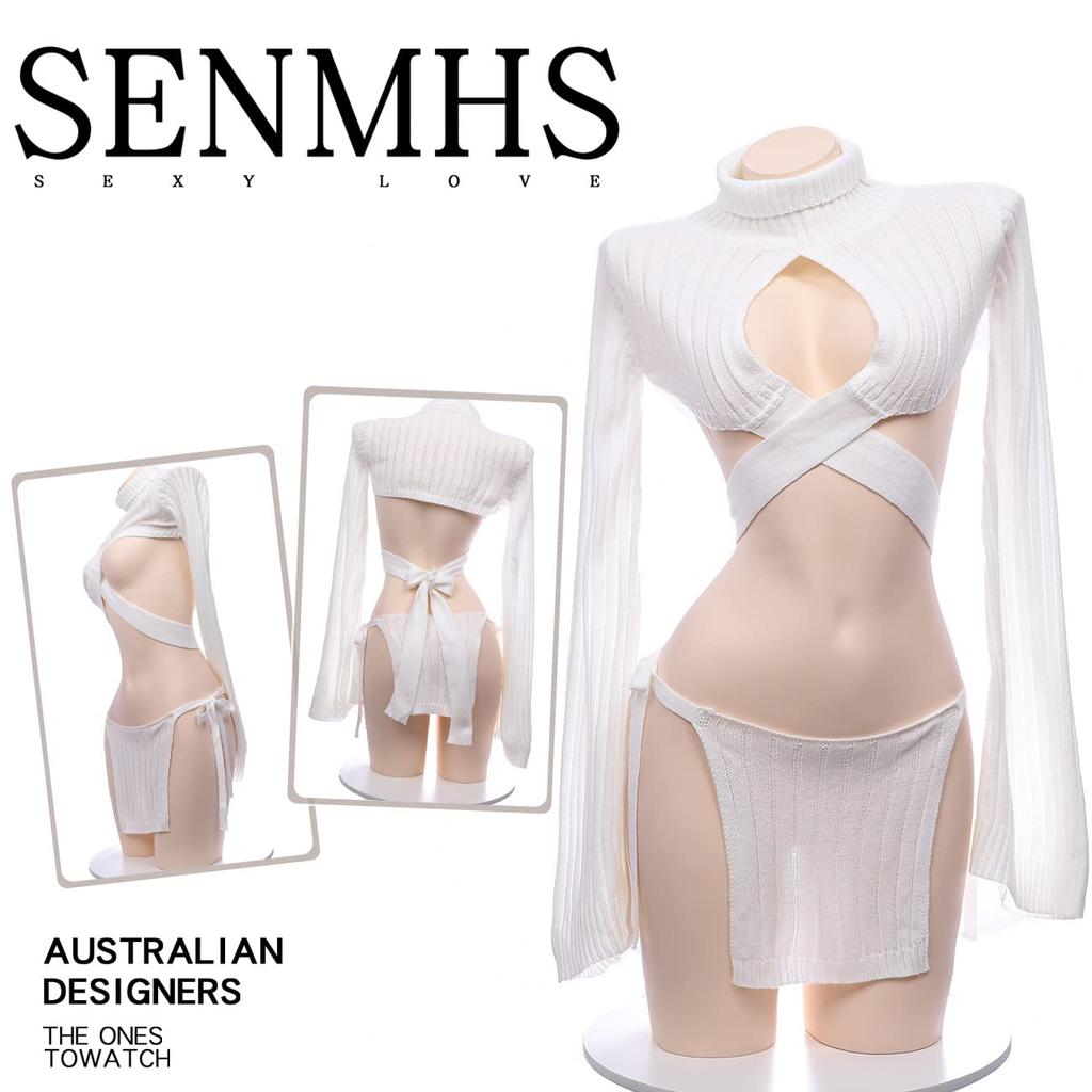 Virgin Killer Sweater Lolita Knit Back Open Chest Sweater Sexy High Neck Fashion Funny Cosplay Clothes Costume Dumpling Girl Style Cosplay Costume