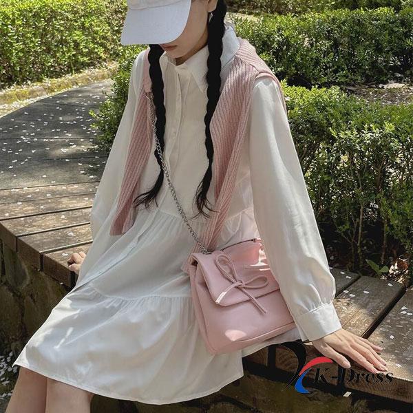 Loving Ribbon Leather Chain Shirring Square Flap Crossbody Shoulder Bag (4 Colors)