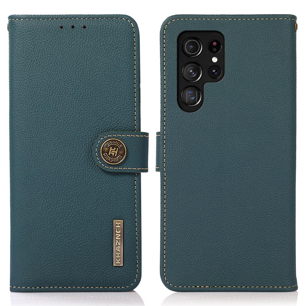 

KHAZNEH For Samsung Galaxy S24 Ultra Case Shockproof Genuine Cow Leather Phone Cover Green