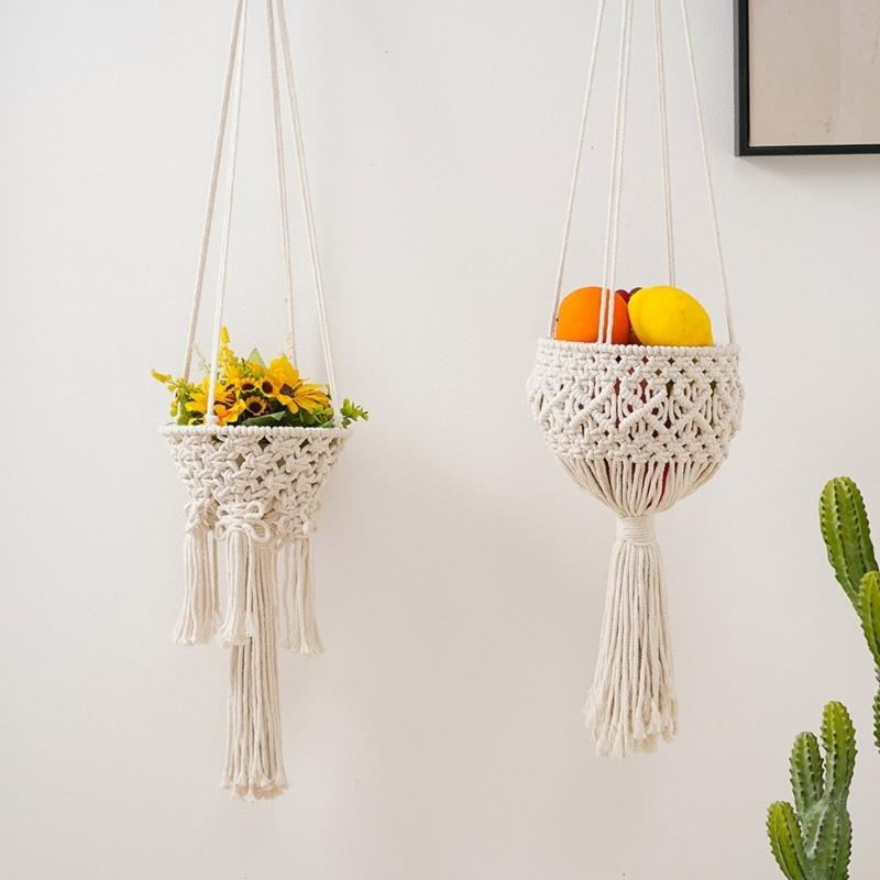 Handwoven Plant Holder With Natural Cotton Rope Wall Mounted Planter Basket For Indoor Outdoor Garden Decoration