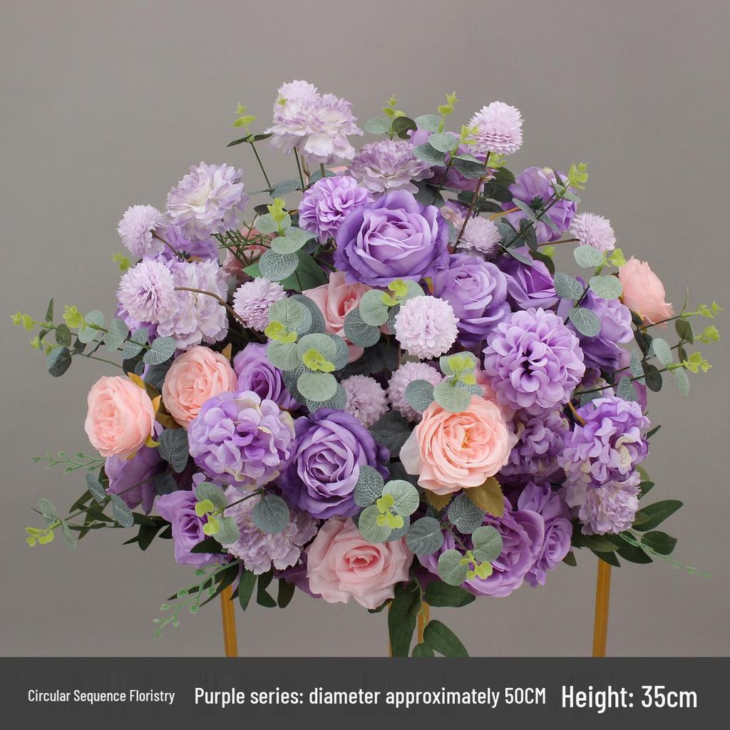 Simulated Silk Floral Arrangement: Round Flower Ball for Aisle, Table, or Wedding Stage Decoration.