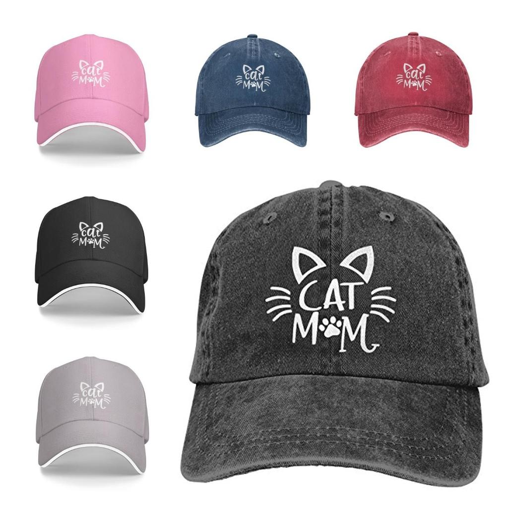Cat Mom Hats Mama Baseball Cap Denim Adjustable Unisex Hat Cap for Women Snapback Cap Adult Unisex Four Seasons