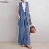 Women Sleeveless Long Vest and Long Pants Casual Two Piece Suit Sets