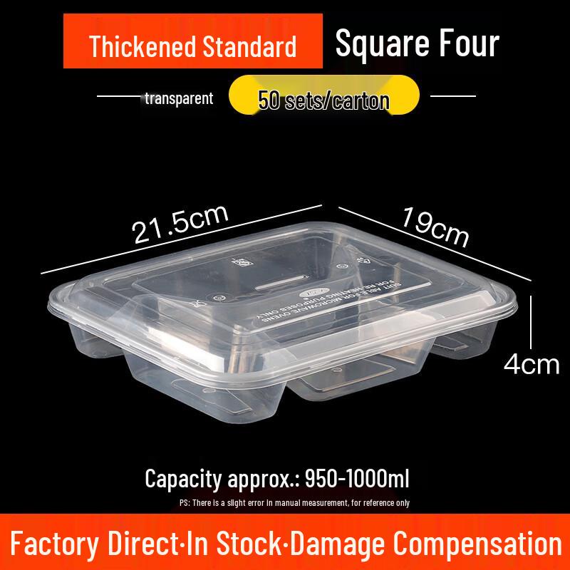 Disposable Rectangular 4-Compartment Takeaway Lunch Boxes