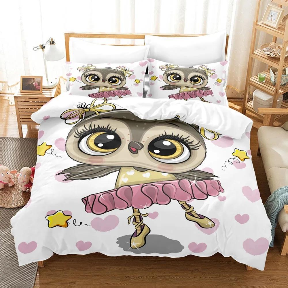 Cartoon Owl Bedding Sets Soft Bed Cover Comforter Duvet Cover Pillow Case 2-3 Pieces Sets Teenagers Children's Gifts Room Decor