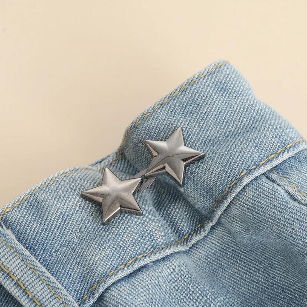5PCS Star Shaped Adjustable Waist Clip Metal Pants Pin DIY Retractable Button  Pants