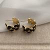 Black Gold Enamel Oil Drop C-Shaped Color Matching Earrings Light Luxury High Sense Fashion Rhombus Earrings Commuter Women