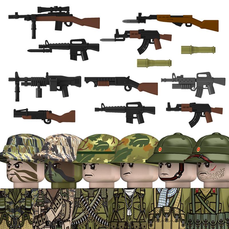 Yiran Toy Boys Moc Ww2 The Vietnam War Military Soldeirs Constructing Blocks Vietnamese American Army Infantry Helmets Weapons Bricks Playthings
