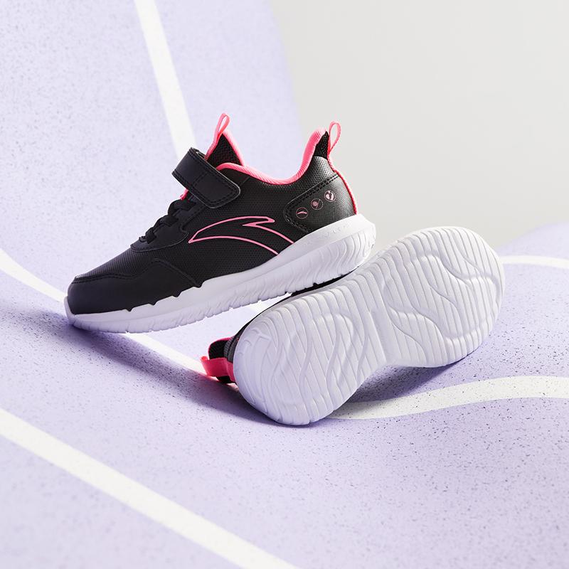 Anta Kids Vitality Synthetic Leather Simple Versatile Lightweight Shock Absorbing Low Top Running Shoes Kids Sneaker Black Pink A22439968-6