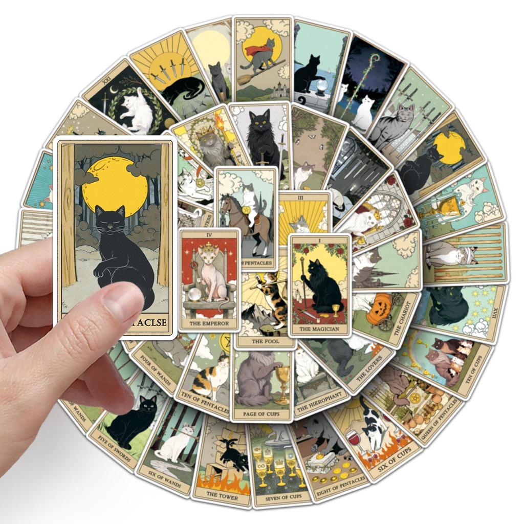 78-Piece Cat Tarot Graffiti Sticker Set - Creative DIY Waterproof Stickers for Phone & Suitcase