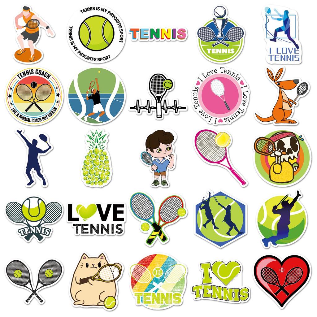 50 Waterproof Tennis Stickers: Sports Balls for Notebooks, Planners, and Luggage