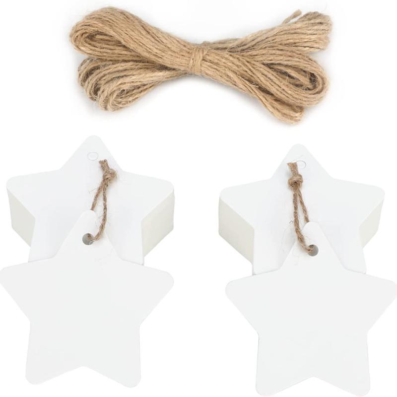 100 szt. Etykieta w kształcie gwiazdy z papieru kraft z jutowym sznurkiem Pusta etykieta Prezent do pieczenia na Boże Narodzenie, ślub, urodziny