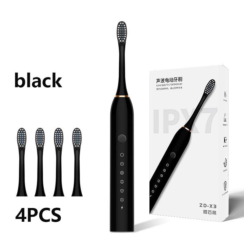USB Rechargeable 6-speed Adjustable Electric Toothbrush Sonic Vibration Toothbrush Head Deep Clean Electric Toothbrush with 4 Brush Heads