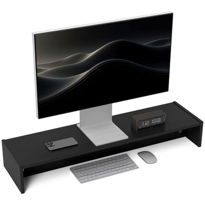 PC Desktop Screen Riser 100 Cm Computer Monitor Stand With Two Compartments Black