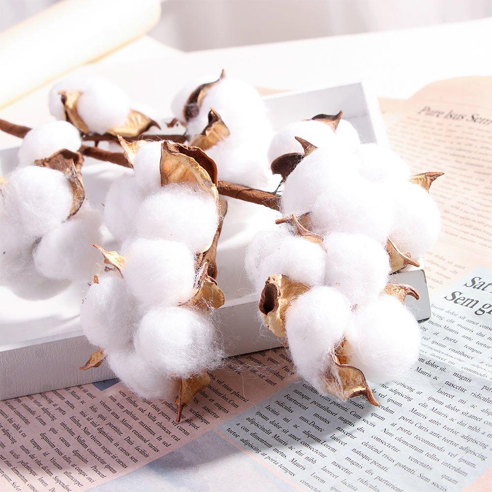 10 Heads Wedding Decoration Home Decor Floral Branch Artificial Plants Dried Cotton Flower Cotton Stem