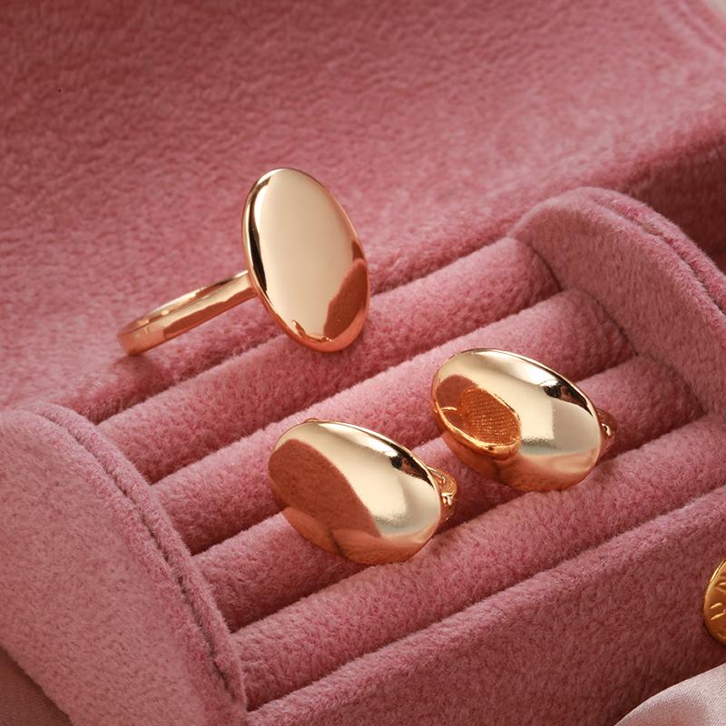 Modische Glänzende Hängeohrringe Ring-Sets Roségold Einfache Ovale Ringe Für Frauen Hohe Qualität Tägliches Feinschmuck-Set
