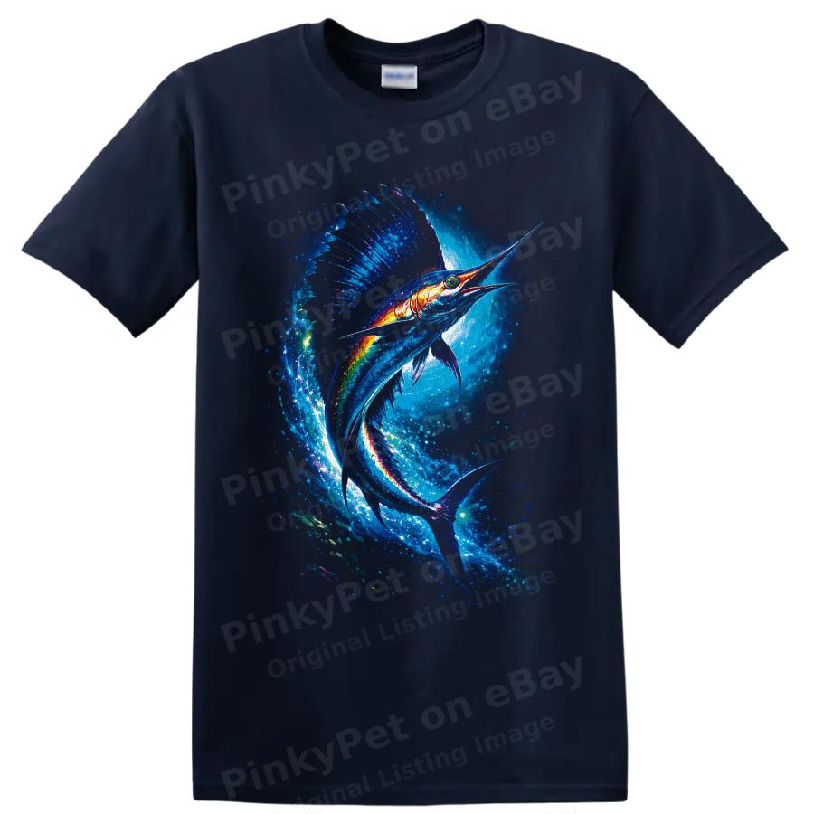 Sailfish T Shirt Neon Ocean Predator Fish Art W/ Blue Wave Graphic Wildlife Tee