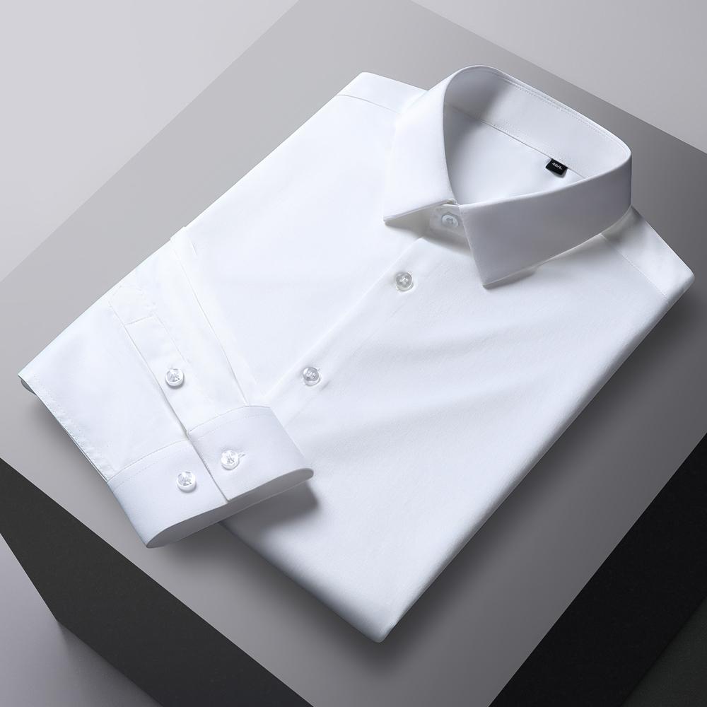 Cămașă de rochie pentru bărbați, cu mânecă lungă, de culoare uni, fără călcare, elastică, mătăsoasă, prietenoasă cu pielea, ușor de întreținut, formală, îmbrăcăminte pentru bărbați, cămașă cu nasturi