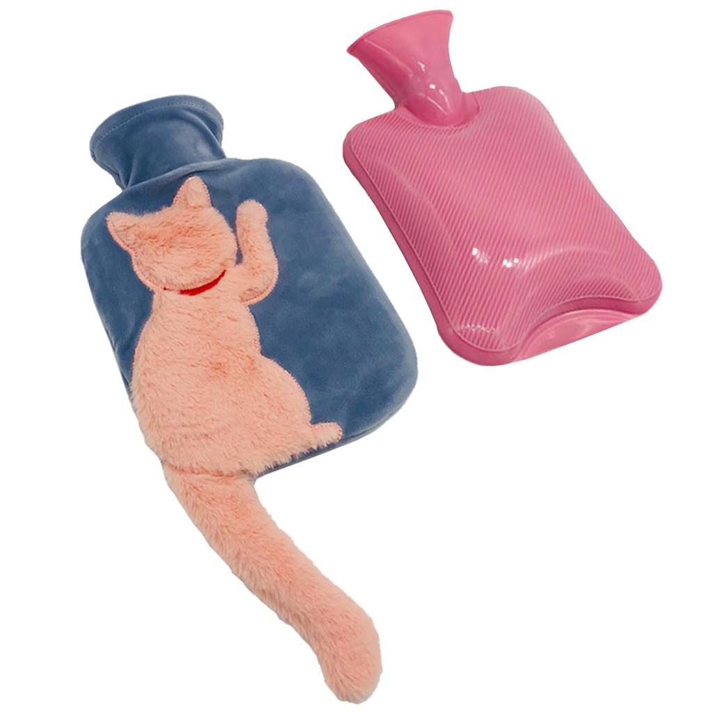 Sac Taske Hot Water Bottle, Cat Design, Cold Protection, Eco-Friendly, Energy-Saving, with Cover (Orange)