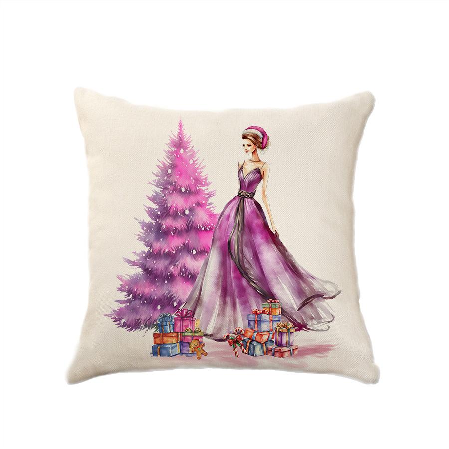

Панк Розовый Рождественский Льняной Подушка Пряничные Человечки Розовые Элементы Рождественской Елки Наволочка 45Cm single-sided printed pillowcase