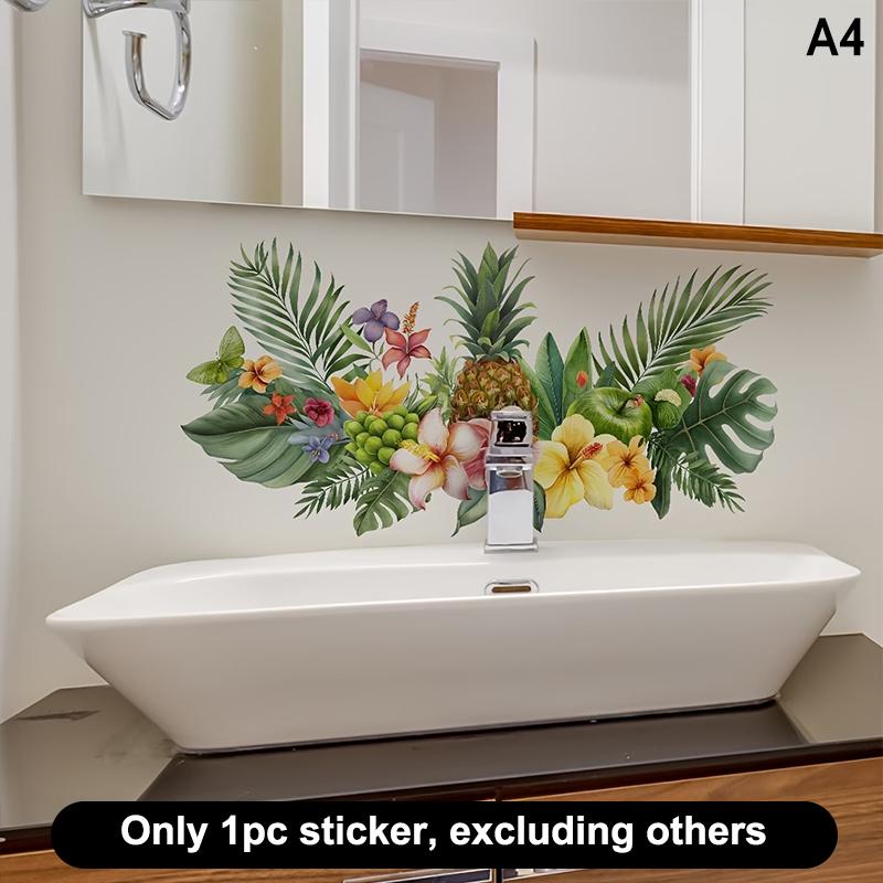 Frisches Blumendekor Spülbereich Hintergrundwand Aufkleber Badezimmer Wanddekoration Selbstklebend Abnehmbar Wasserdicht Kreativer Aufkleber