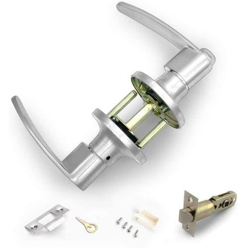 

Solid Hardware Door Knob, Keyless, Indoor Toilet Lever Handle, Silver, 1 Piece, Suitable for Bedrooms, Entryways, and Bathrooms, Zinc Alloy Handle, Su