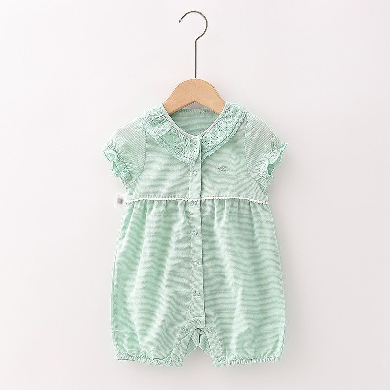 [Good] Shopping Mall Brand Discount Baby Clothes New Arrival Western Style Ruffles Breathable Plaid One-Piece Romper 2t047 Apple Green 66 cm