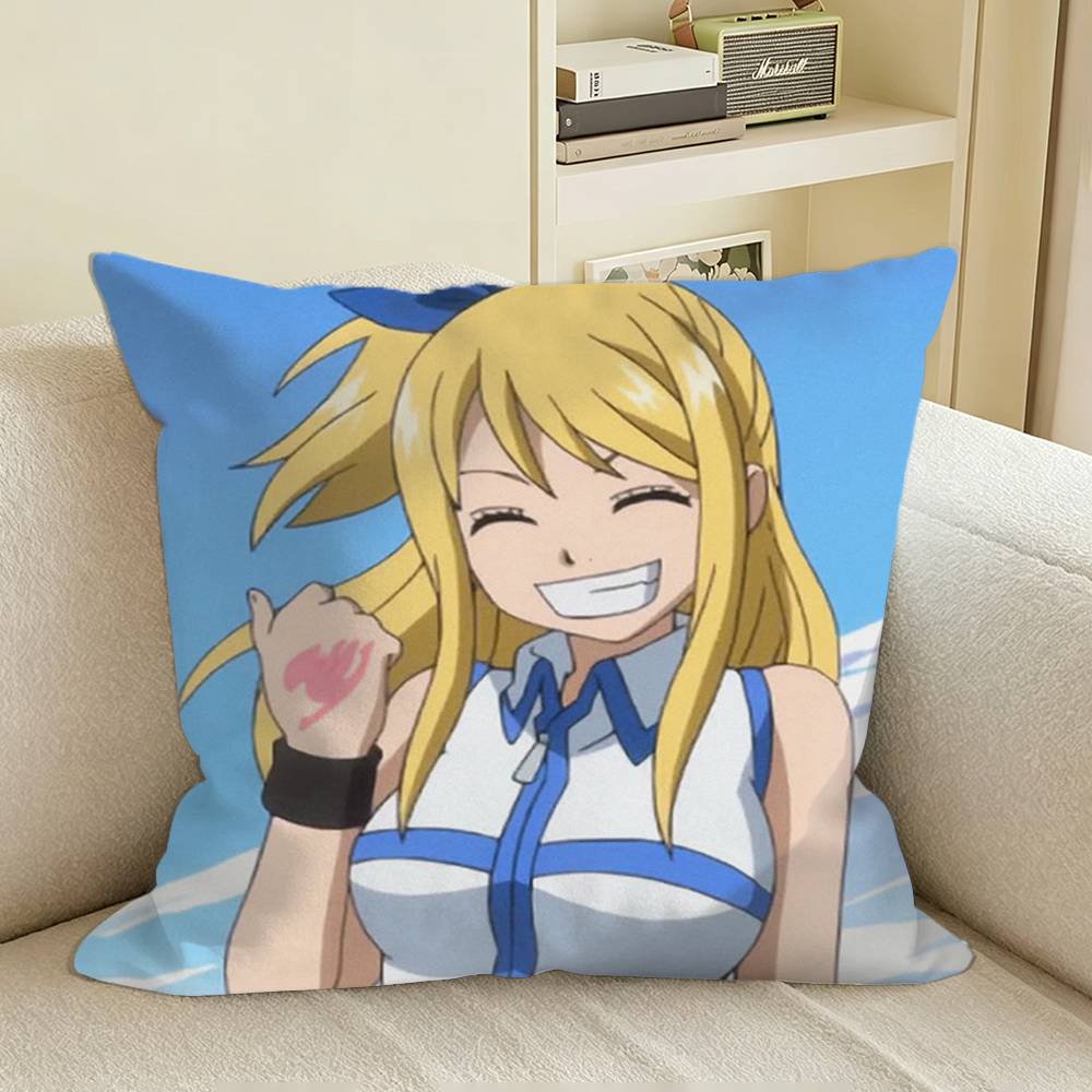 Lucy Anime FFairy Tail Natsu Square Sofa Pillow Cover Solid Color Living Room Home Decor Cushion Case