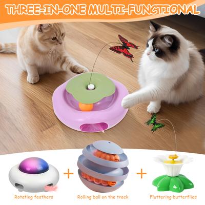 Interaktives Katzenspielzeug 3 in 1 Elektrischer Schmetterling Katzen-Teaser Automatisches rotierendes Schmetterlingsfeder-Spielzeug Katzen-Jagdspielzeug Haustierbedarf