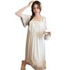 Linglei Summer Solid Color Lace Bow Mesh Court Princess Style Long Nightdress Pajamas Loungewear Women
