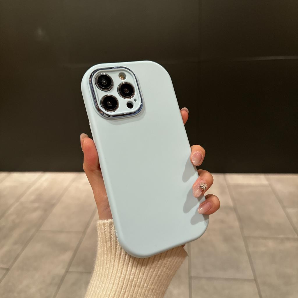 The Fine-hole Chubby Girl Is Suitable for Ip16pro Electroplated Lens Phone Case, Apple 15/14 Matte 12 Solid Color Protective Case