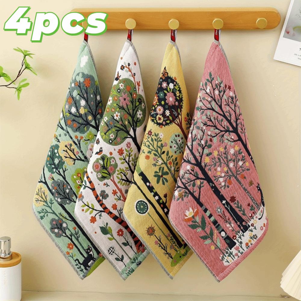 4pcs Quick Dry Pastoral Style Hand Towel 4 Layer Cotton Gauze Tea Towel Kitchen Towel  Bathroom