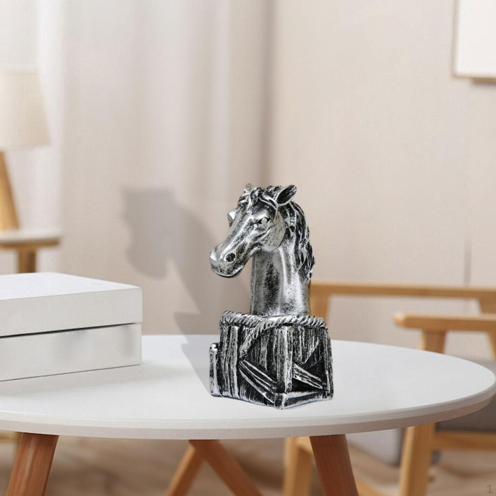 Фигурка головы лошади Скульптура животного Декоративное произведение искусства Уникальное настольное украшение Статуэтка для Silver Black