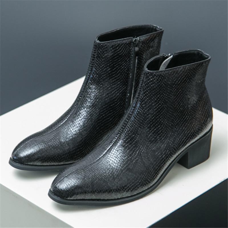 Fashion New Winter Fashion High Tops Punk Snakeskin Pattern Chelsea Ankle Boots Men's Casual Luxury Brand High-top Shoes Zapatos Hombre