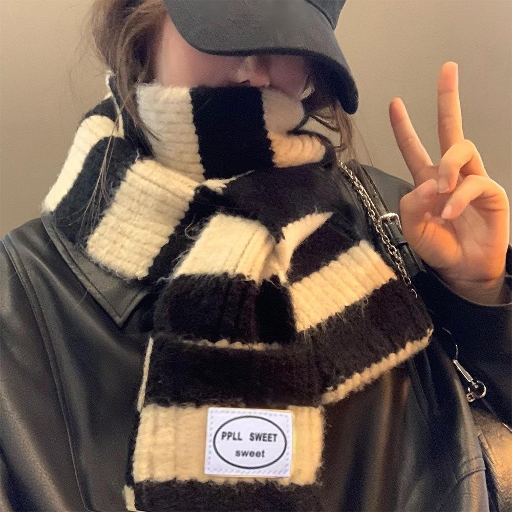 Japanese Style Fashion Striped Scarf Y2K Harajuku Gothic Long Striped Scarves Thicken Warm Knitted Streetwear Winter Shawl New