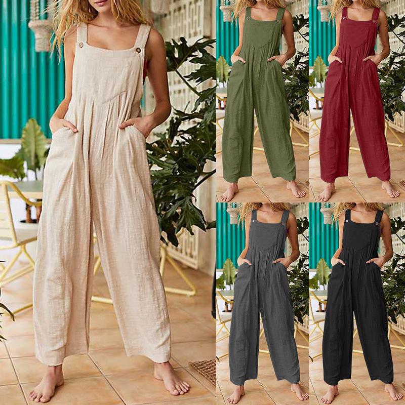 Women's Home Solid Colour Workwear Strappy Jumpsuit