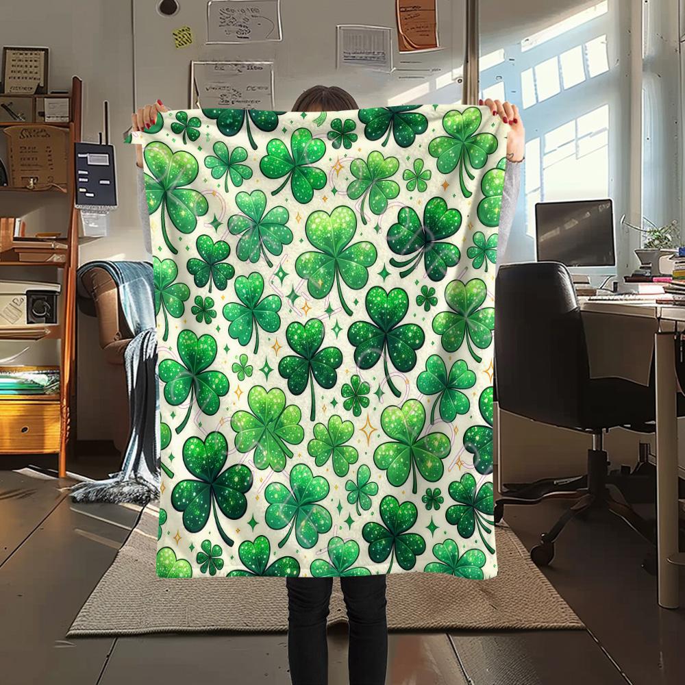1PC Four-leaf clover Print FlAannel Blanket, High quality Comfortable for All Seasons, Home Decor, Warmth and Comfort
