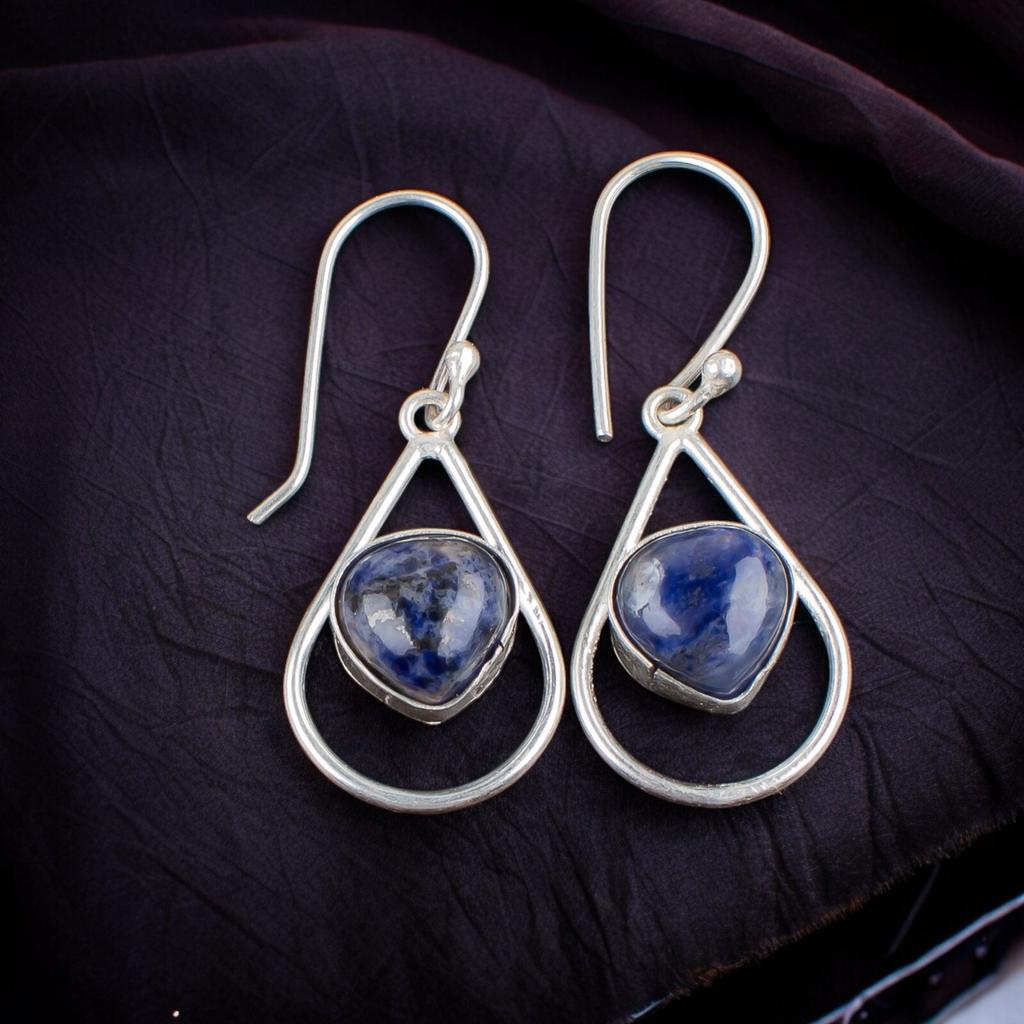 Sodalite Gemstone 925 Sterling Silver Handmade Jewelry Earrings For Wedding EE-38-23