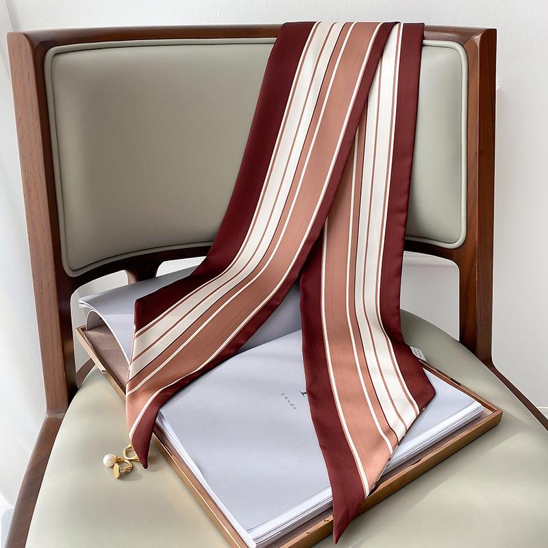 

Женский шарф в корейском стиле, новый, полосатый, тонкий, узкий, длинный, весенне-осенний, маленький шарф, декоративный шарф на ключицы, многофункциональная повязка на голову, галстук-пакет 15*150cm