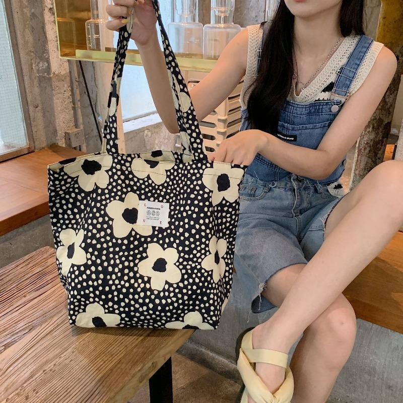 New tote bag large capacity foreign style floral canvas shoulder bag portable girl student shopping bag