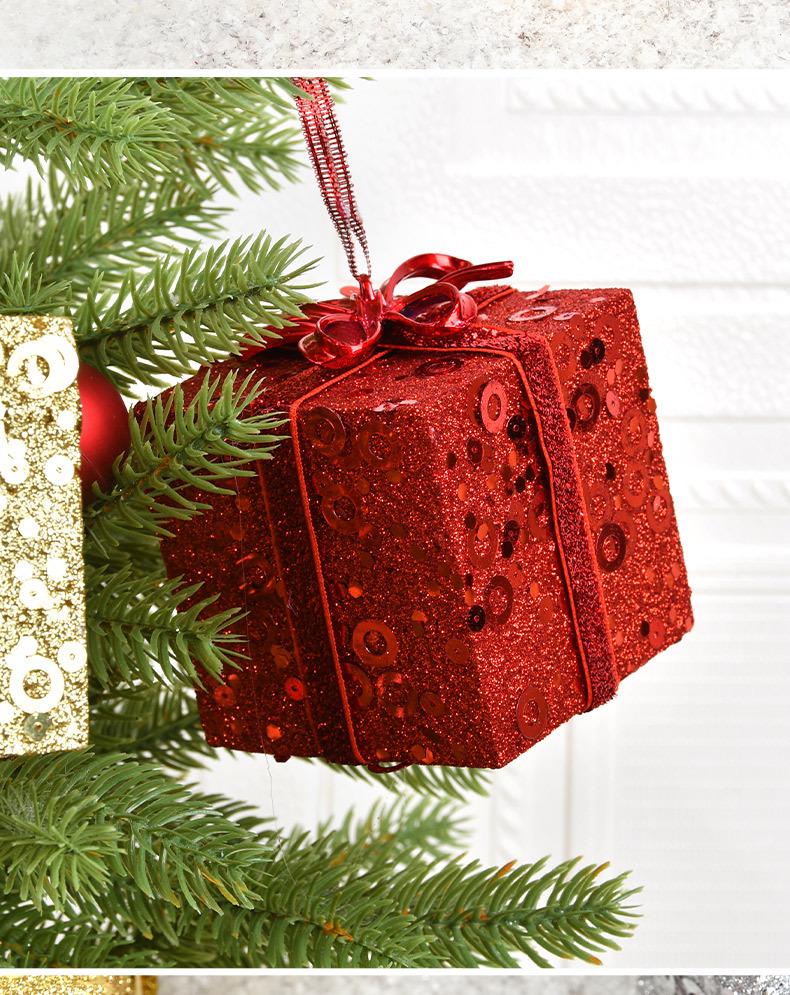 Gold and Red Glitter Gift Box Ornaments for Christmas Tree and Scene Decor