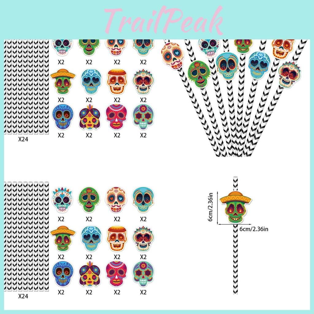 Skeleton Theme Paper Straws For Halloween Party Decorations And Drink Supplies